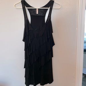 Black ruffled racer back fancy tank top